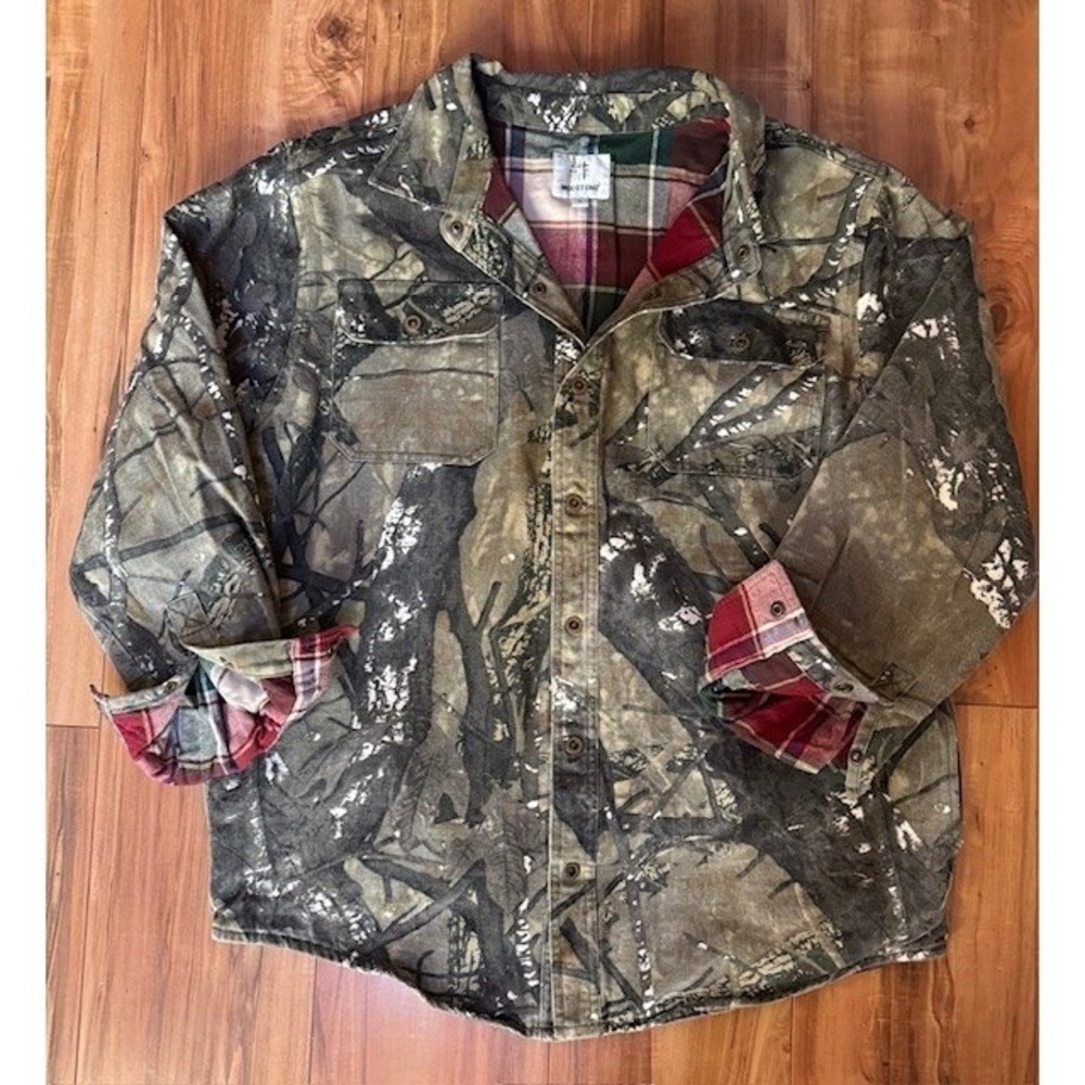 Mens Camo Camouflage Jacket Shirt‎ Lined Red Plaid Long Sleeve Mocotono LRG